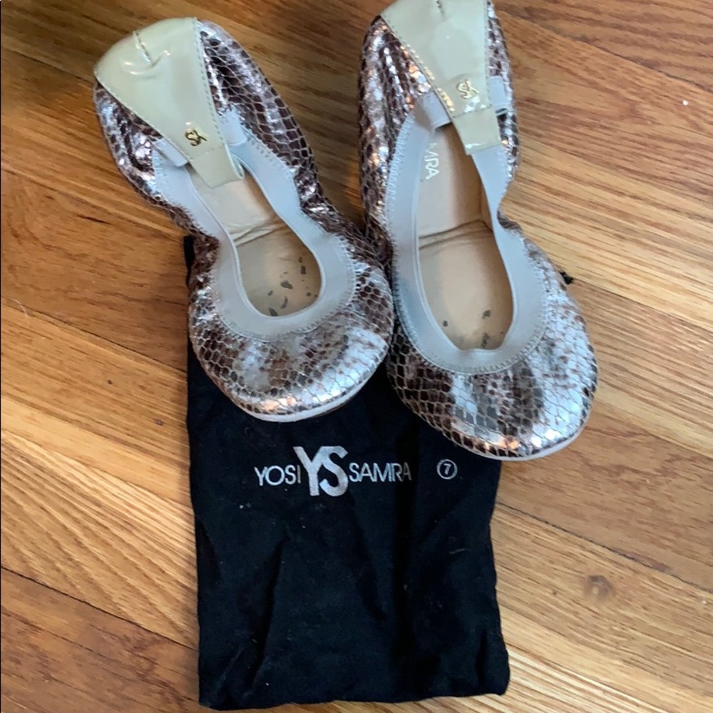 Yosi Samra Metallic Snake Print Foldable Flats - Silver/Bronze